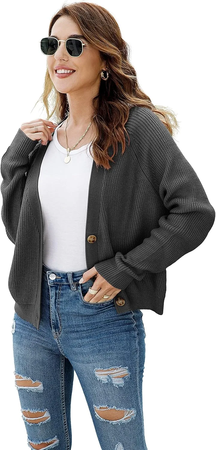 TASAMO Women's Long Sleeve Knit Sweater Open Front Cardigan Button Loose Outerwear
