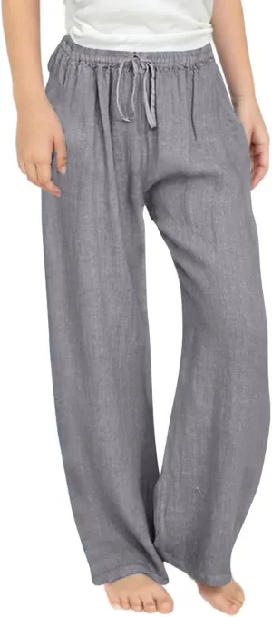 Teen Girls Casual Cotton Linen Pants Lightweight Summer Loose Fit Elastic Waist Plus Size Solid Lounge Long Trousers