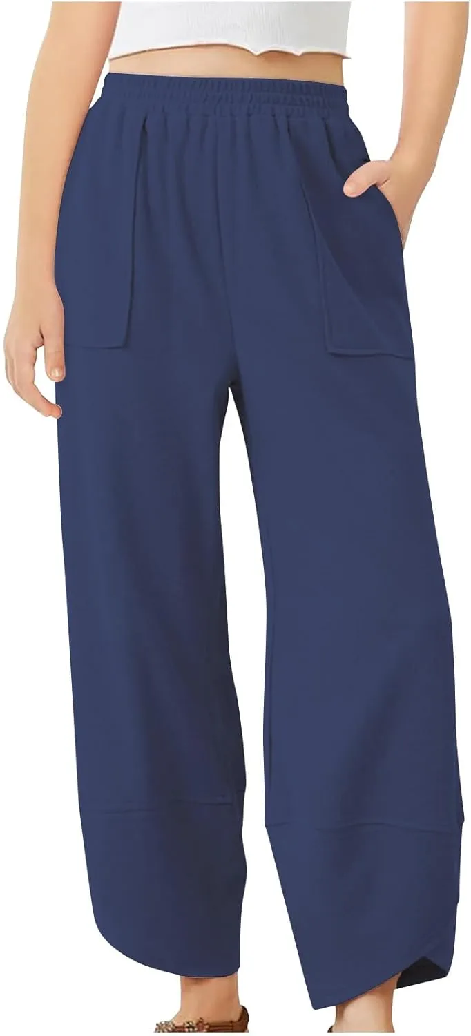 Teen Girls Palazzo Pants Summer Casual Cotton Linen Trousers Kids Lightweight Elastic Waist Solid Color Wide Leg Pant