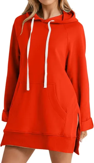 The Oversized Hoodie Dress Women, Women's Casual Pullover Sweatshirt Long Sleeve Split Hem Hoodie Dress with Pocket
