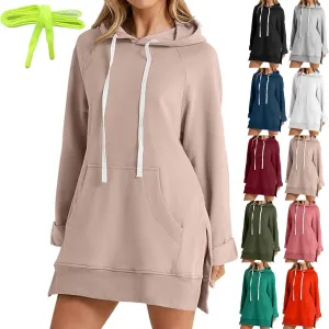 The Warmy Oversized Hoodie Dress for Women, First Ones Hoodie for Women, Casual Pullover Long Sleeve Split Hem