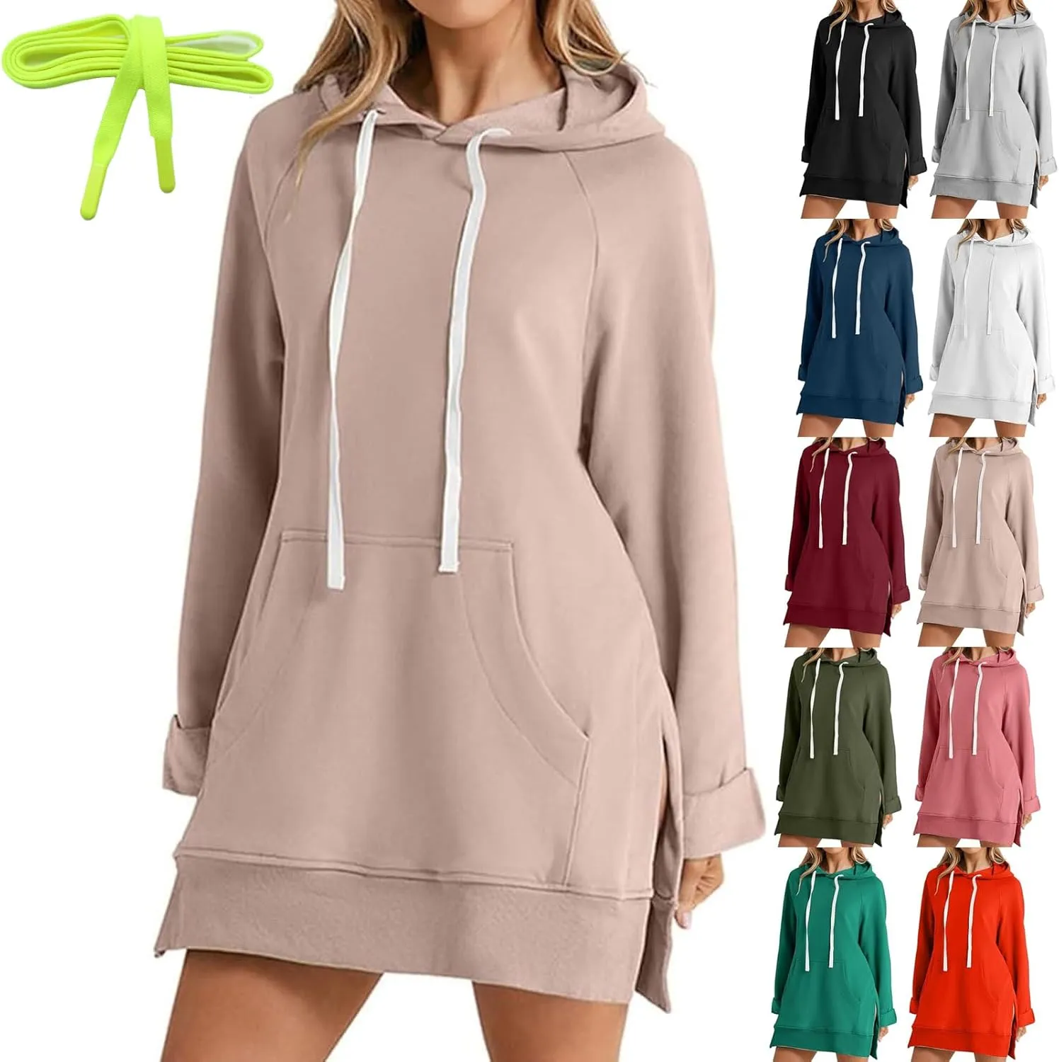 The Warmy Oversized Hoodie Dress for Women, First Ones Hoodie for Women, Casual Pullover Long Sleeve Split Hem