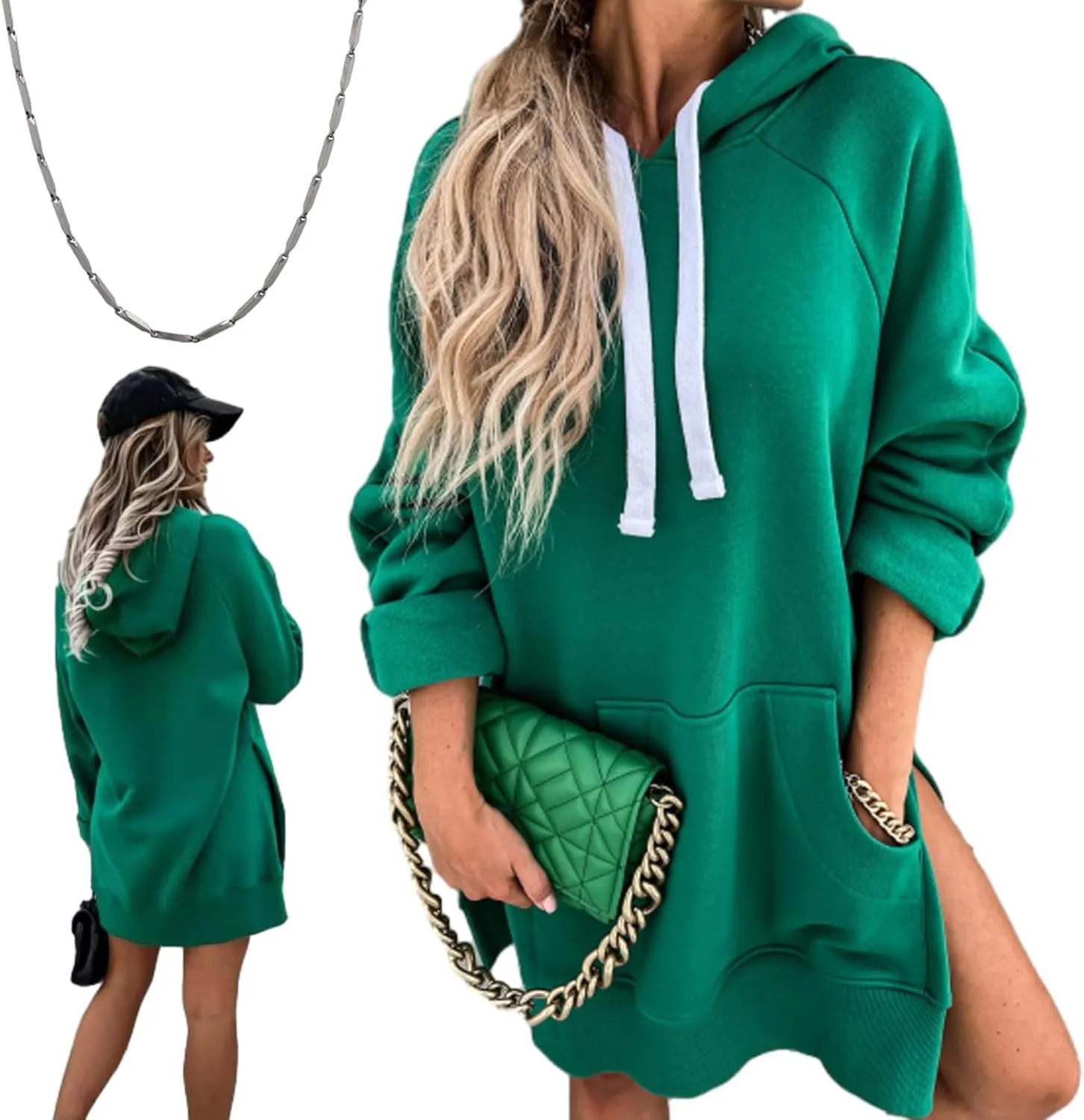 The Warmy Oversized Hoodie Dress Women, First Ones Hoodie for Women, Casual Long Sleeve Split Hem with Pocket