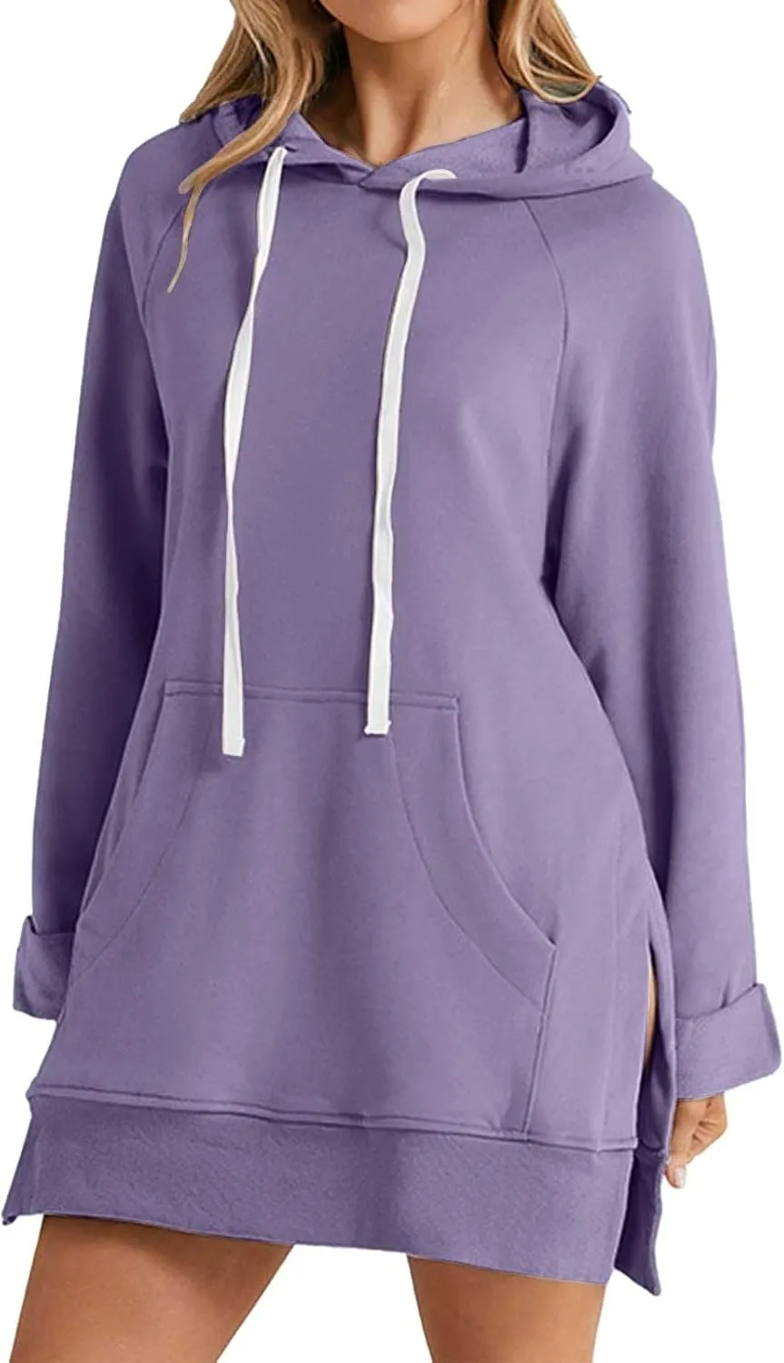 The Warmy Oversized Hoodie,Casual Oversized Hoodie Dress For Women Pullover Long Sweatshirt Split Hem With Pockets