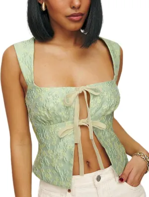 Tie Front Tank Tops for Women Y2k Spaghetti Strap Going Out Cami Crop Top Sexy Backless Cute Summer Camisoles