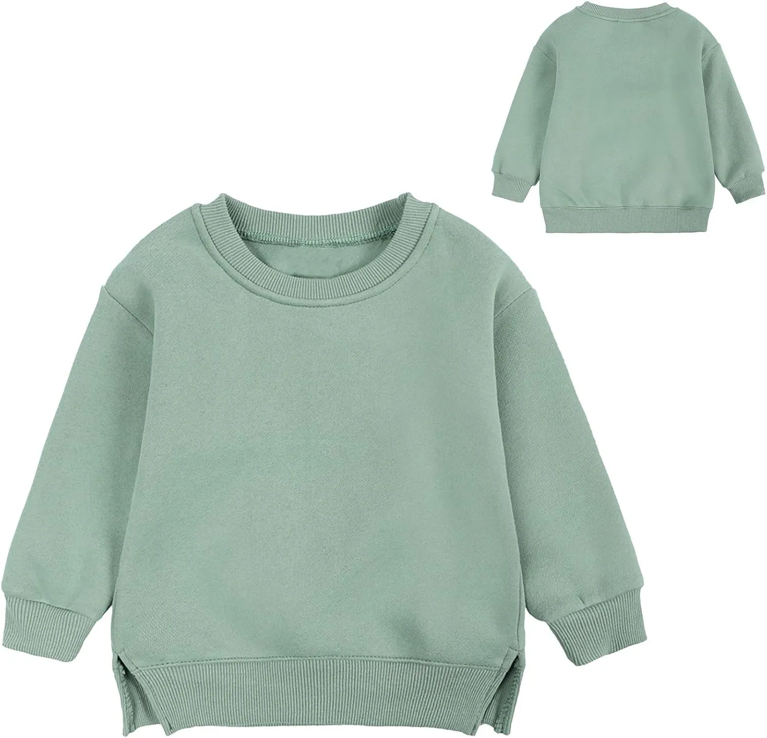 Toddler Boys Girls Fleece Lined Crewneck Sweatshirt Kids Sport Solid Basic Cotton Pullover Tops Long Sleeve Shirt