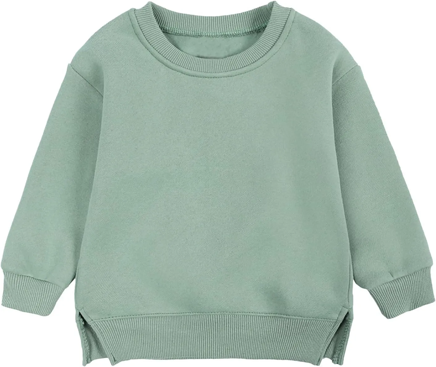 Toddler Boys Girls Fleece Lined Crewneck Sweatshirt Kids Sport Solid Basic Cotton Pullover Tops Long Sleeve Shirt