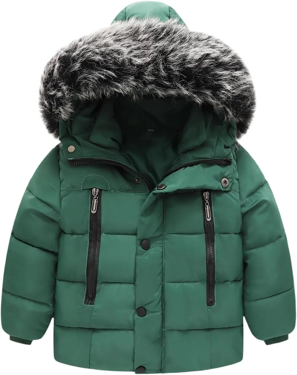 Toddler Coat with Thicken Fur Collar & Hoodie - Warm Winter Puffer Jacket