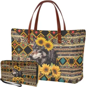 Top Handle Purse for Women, Large Tote Handbag With PU Wallet Set