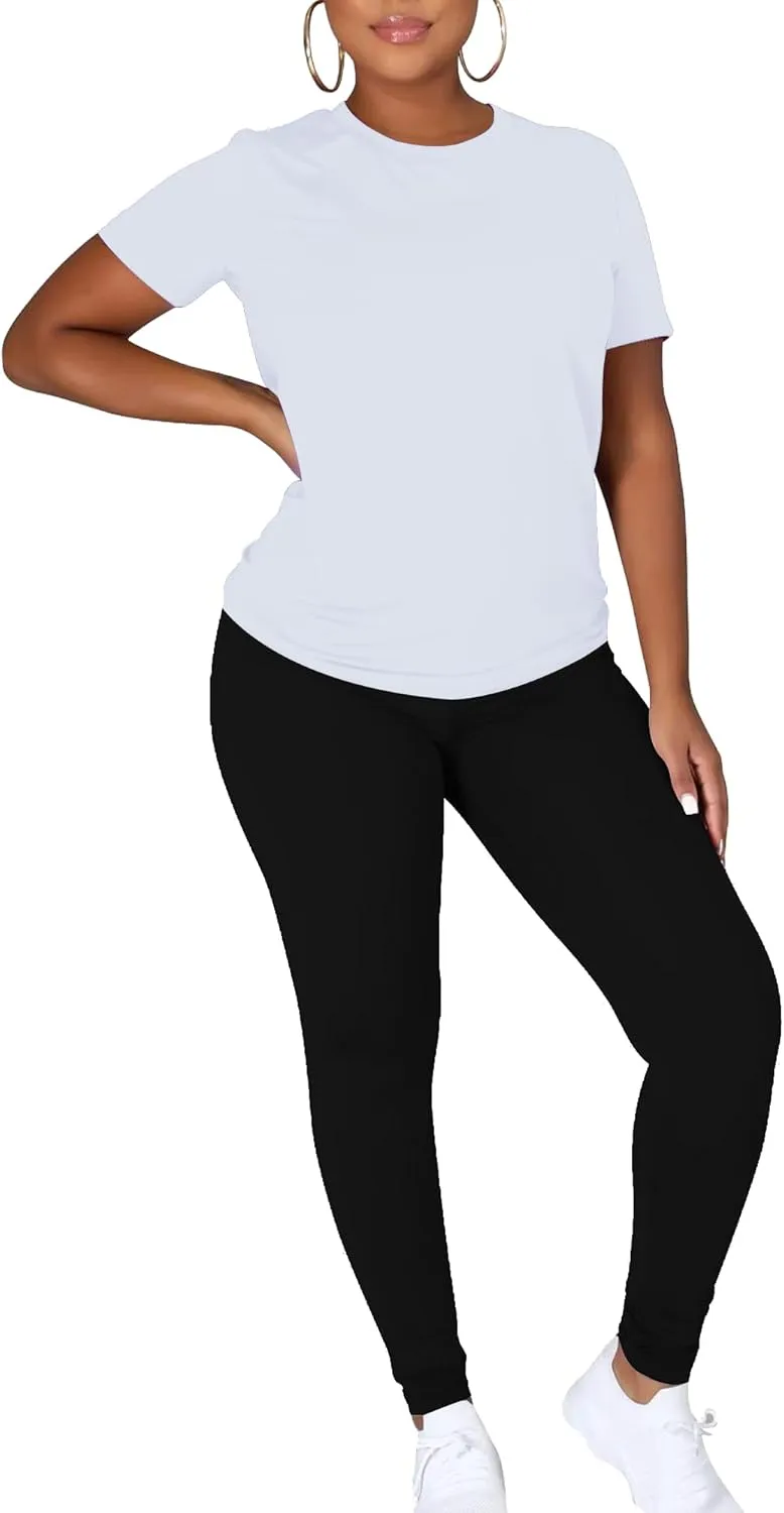 TOPONSKY Women Two Piece Workout Outfits Sports Long-Pants & Short-Top Sets