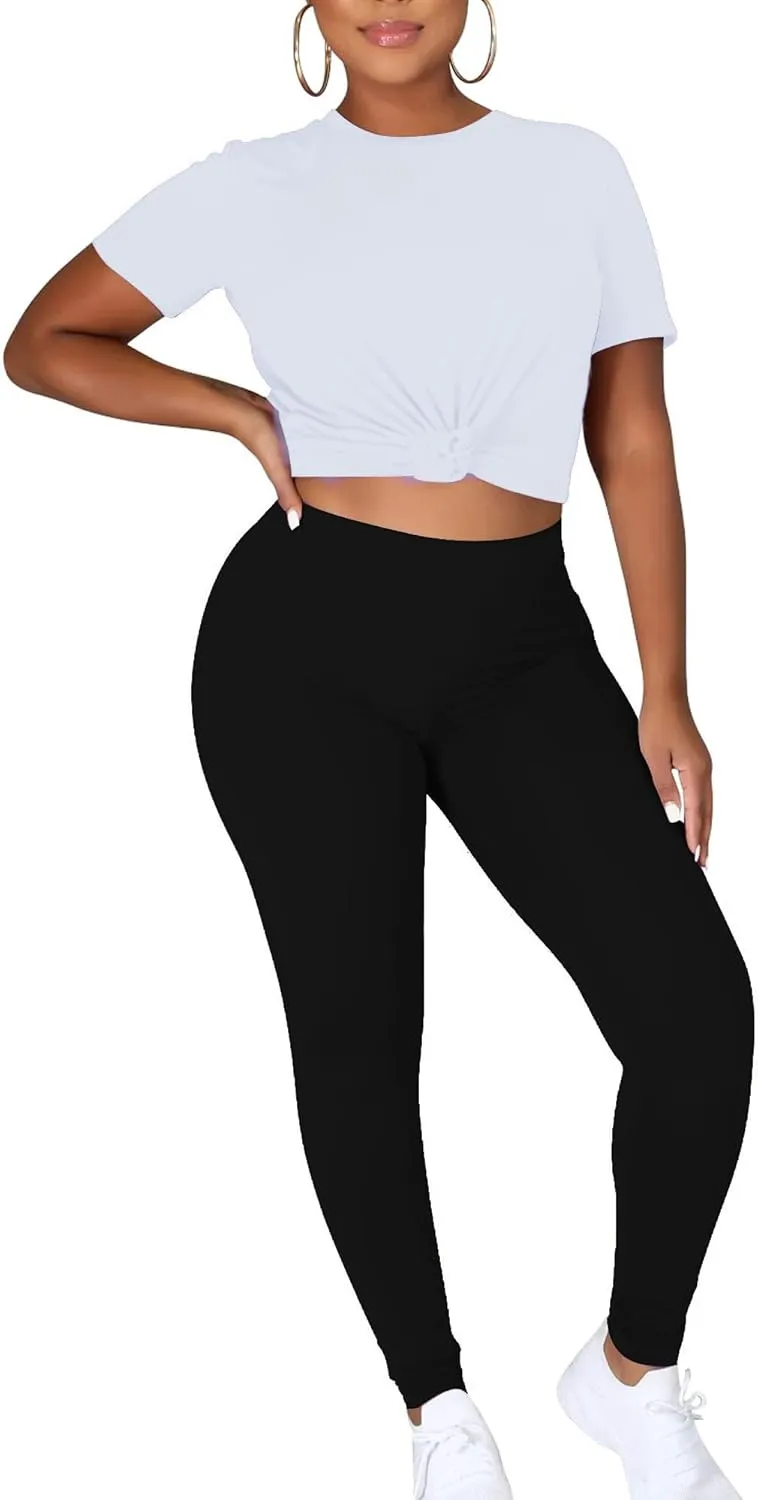 TOPONSKY Women Two Piece Workout Outfits Sports Long-Pants & Short-Top Sets