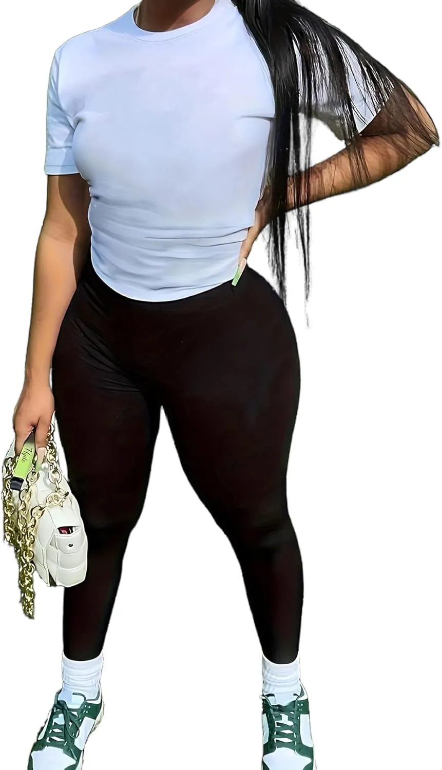 TOPONSKY Women Two Piece Workout Outfits Sports Long-Pants & Short-Top Sets