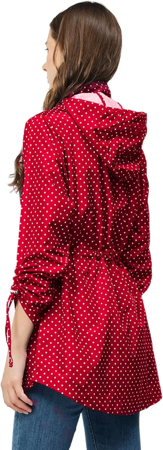 TRATENBY Rain-Jacket Women-Waterproof Lightweight-Packable Hood-Raincoat  Travel Windbreaker Coat in A Pouch Polka Dot