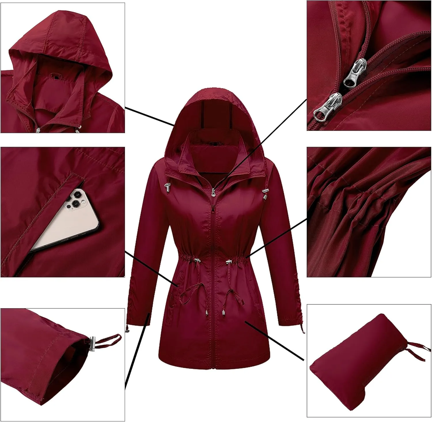 TRATENBY Rain-Jacket Women-Waterproof Lightweight-Packable Hood-Raincoat  Travel Windbreaker Coat in A Pouch Polka Dot