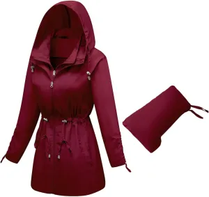 TRATENBY Rain-Jacket Women-Waterproof Lightweight-Packable Hood-Raincoat  Travel Windbreaker Coat in A Pouch Polka Dot