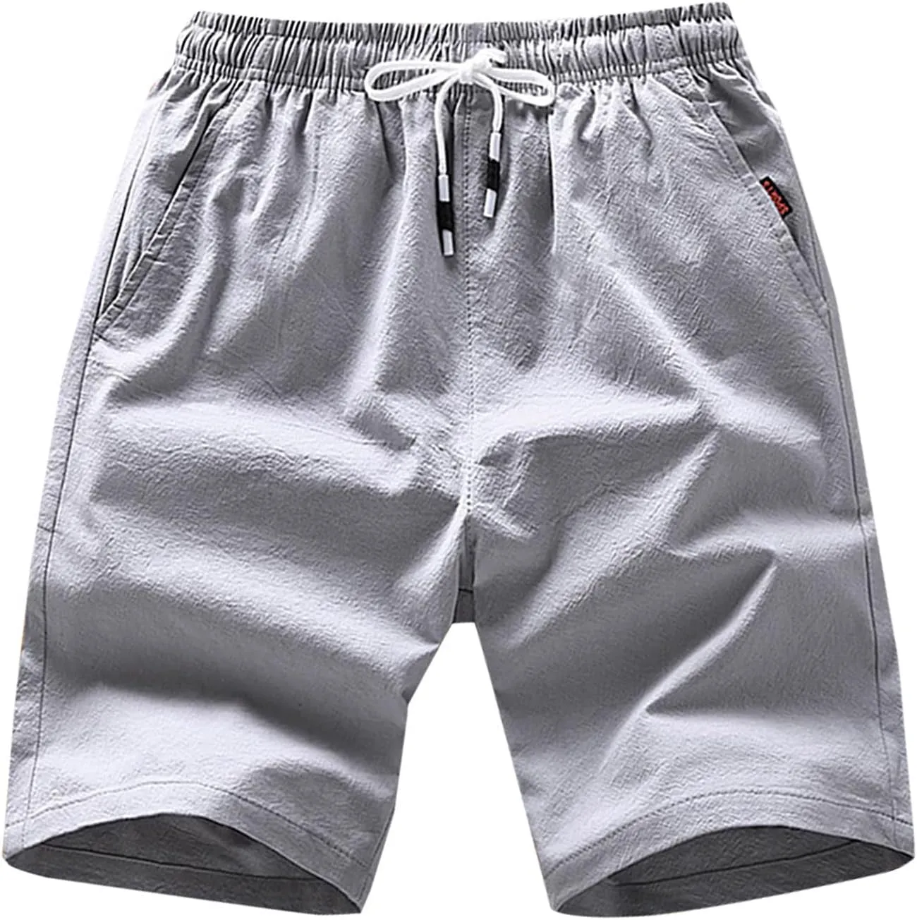 tuduoms Men's 5" Inseam Linen Casual Short Summer Beach Lightweight Board Slim-Fit Shorts Elastic Waist Pockets Short Pants