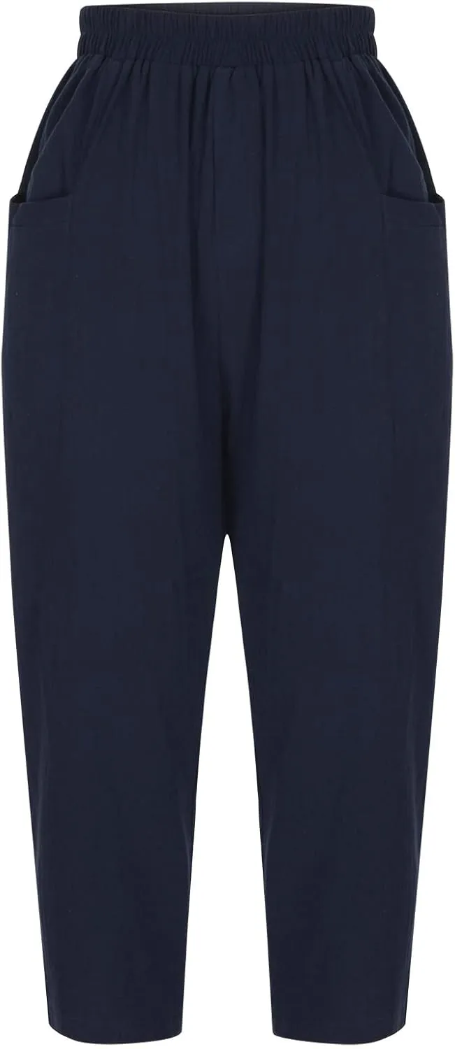 tuduoms Women's Plus Size Baggy Capris for Summer Linen Harem Pants Hippie Lounge Pants Lightweight Loose Fit Yoga Trousers