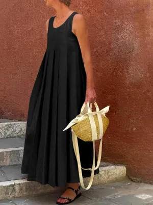 UOOZEE Summer Dresses for Women Beach Pleated Long Dress Sundress Casual Boho Tank Dress