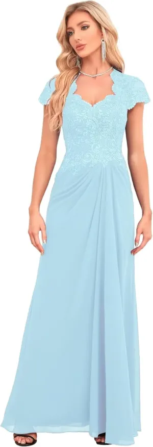 V Neck Bridesmaid Dresses Lace Appliques Beaded Mother of The Bride Dress Chiffon Formal Dress with Pockets UU34