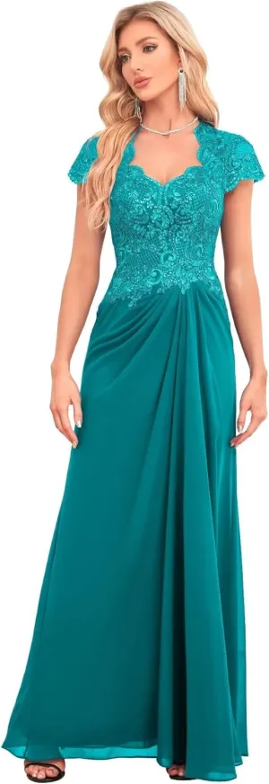 V Neck Bridesmaid Dresses Lace Appliques Beaded Mother of The Bride Dress Chiffon Formal Dress with Pockets UU34