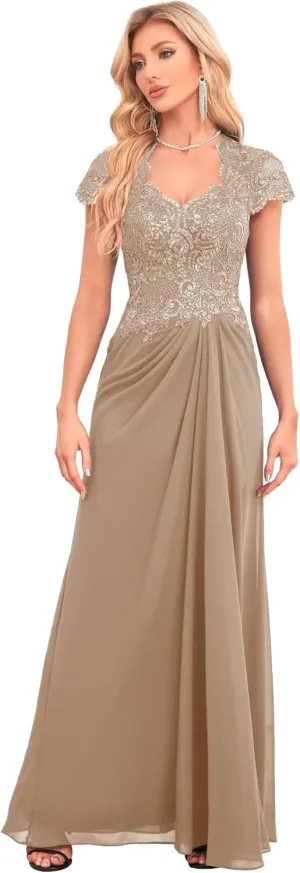 V Neck Bridesmaid Dresses Lace Appliques Beaded Mother of The Bride Dress Chiffon Formal Dress with Pockets UU34