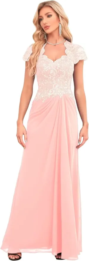 V Neck Bridesmaid Dresses Lace Appliques Beaded Mother of The Bride Dress Chiffon Formal Dress with Pockets UU34
