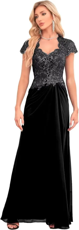 V Neck Bridesmaid Dresses Lace Appliques Beaded Mother of The Bride Dress Chiffon Formal Dress with Pockets UU34