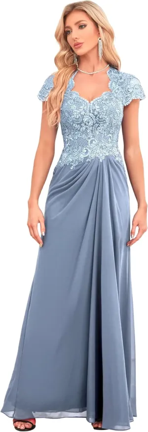 V Neck Bridesmaid Dresses Lace Appliques Beaded Prom Dress Short Sleeve Formal Gowns B033