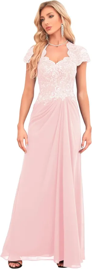 V Neck Bridesmaid Dresses Lace Appliques Beaded Prom Dress Short Sleeve Formal Gowns B033