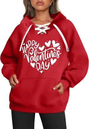 Valentines Sweatshirt Women: Love Heart Graphic Hoodie Long Sleeve Shirt Lovers Gift Pullover Top