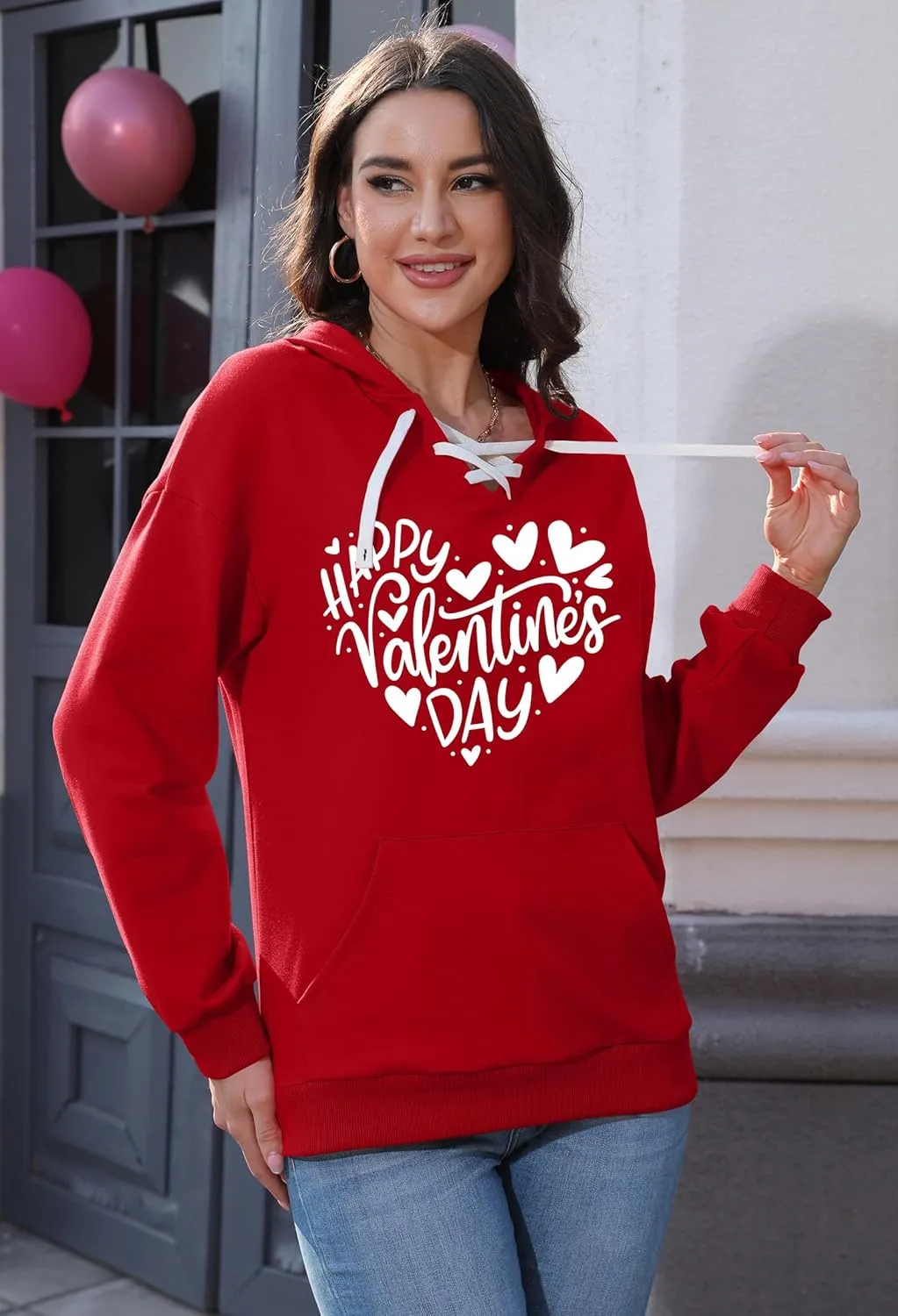 Valentines Sweatshirt Women: Love Heart Graphic Hoodie Long Sleeve Shirt Lovers Gift Pullover Top