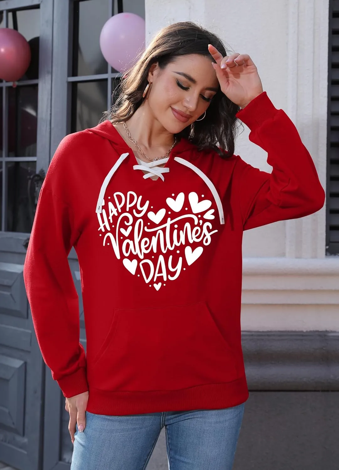Valentines Sweatshirt Women: Love Heart Graphic Hoodie Long Sleeve Shirt Lovers Gift Pullover Top