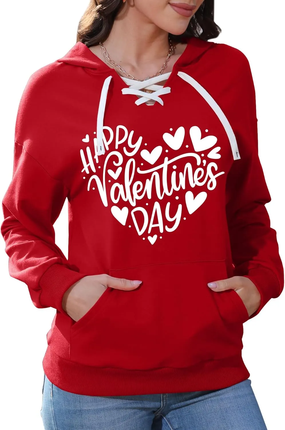 Valentines Sweatshirt Women: Love Heart Graphic Hoodie Long Sleeve Shirt Lovers Gift Pullover Top