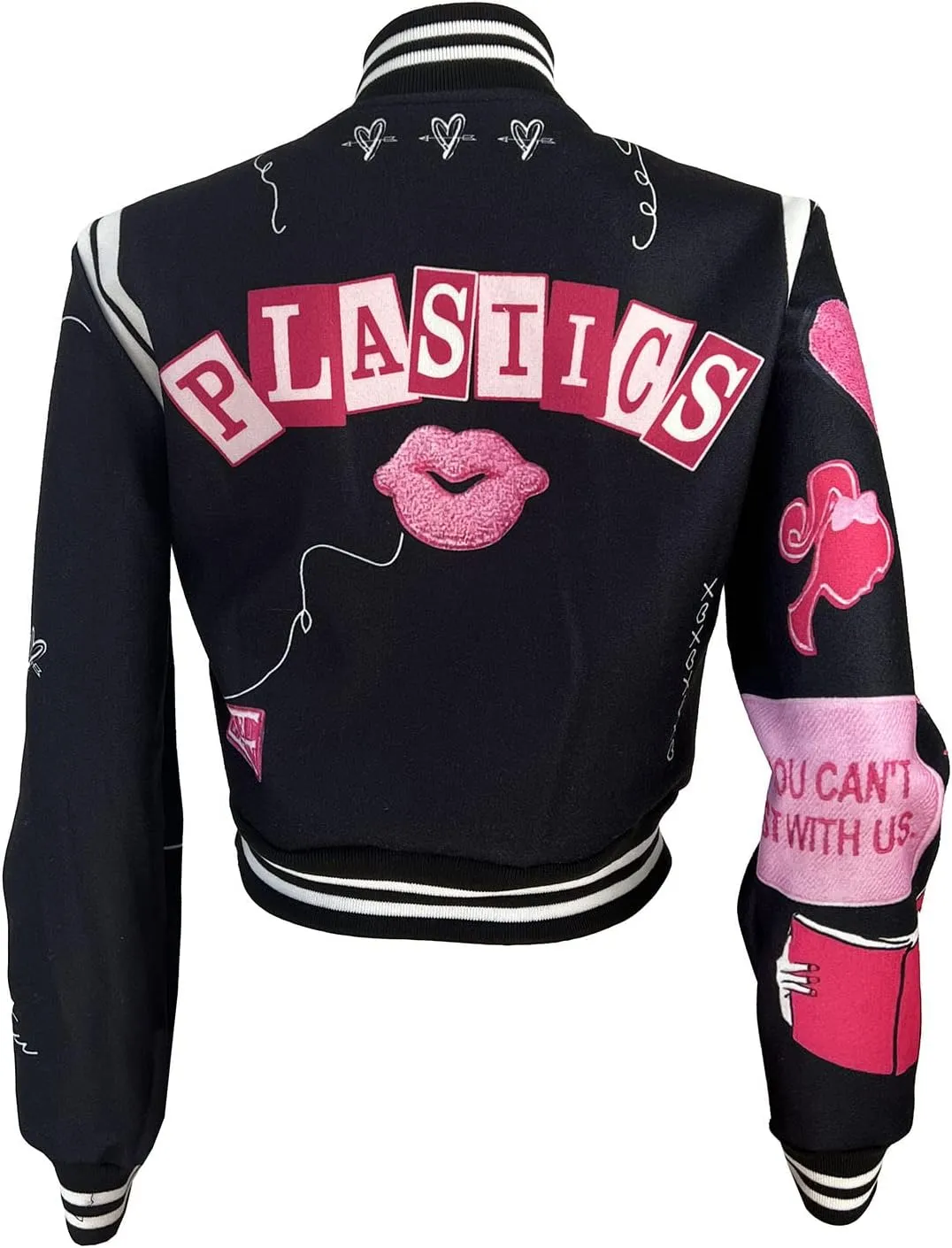 Varsity Jacket Women Print Vintage Patches Letterman Cropped Bomber Jacket Lightweight Dressy Cute Coat