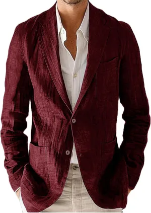 VENNYNG Men's Linen Blazer Beach Wedding Casual Sport Jacket Tailored Fit Solid Colored Single Breasted Two-Buttons
