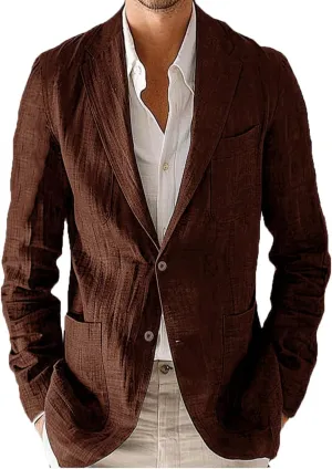 VENNYNG Men's Linen Blazer Beach Wedding Casual Sport Jacket Tailored Fit Solid Colored Single Breasted Two-Buttons