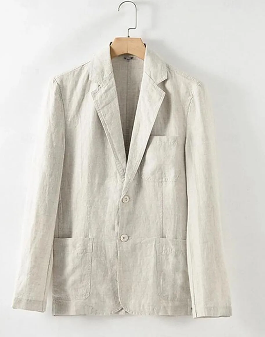 VENNYNG Men's Linen Blazer Beach Wedding Casual Sport Jacket Tailored Fit Solid Colored Single Breasted Two-Buttons