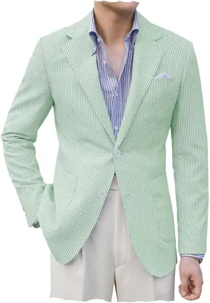 VENNYNG Men's Seersucker Suit Jacket Blazer Spring Summer Sport Coat Grooms Slim Fitted Wedding Formal Lightweight