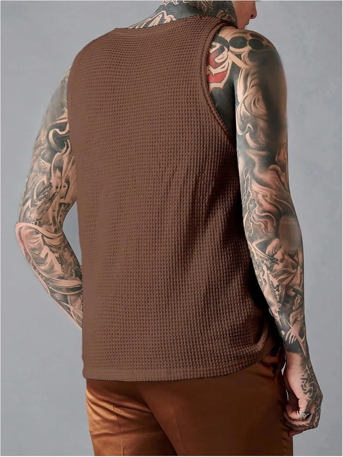 Verdusa Men's Waffle Knit Tank Top Round Neck Sleeveless Shirts