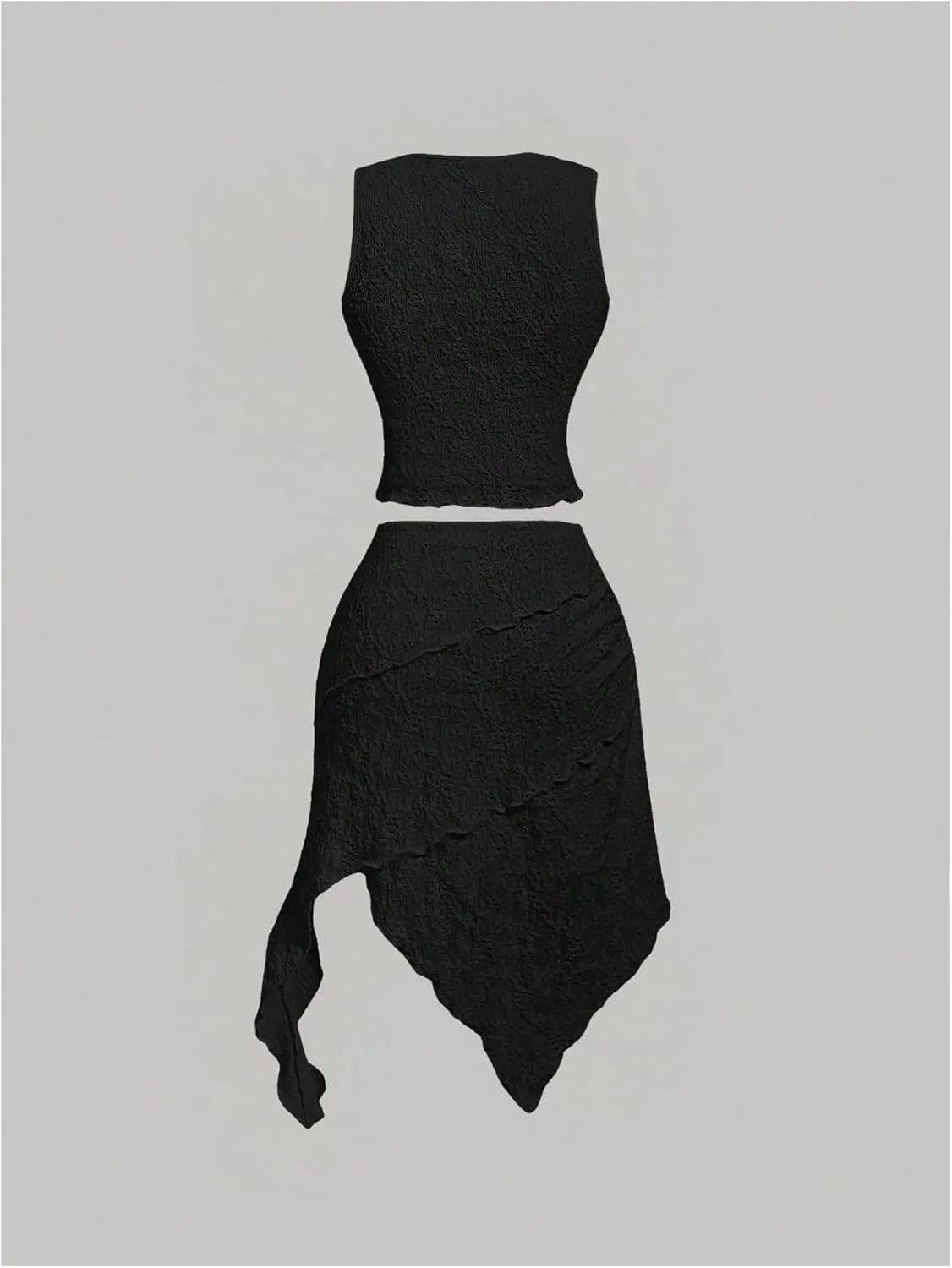 Verdusa Women's 2 Piece Outfits Crop Tank Top and Asymmetrical Midi Skirt Set