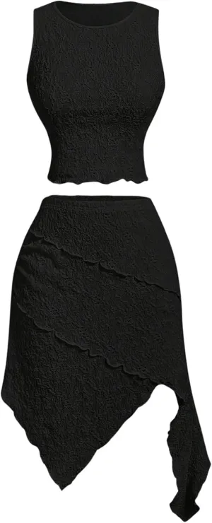 Verdusa Women's 2 Piece Outfits Crop Tank Top and Asymmetrical Midi Skirt Set