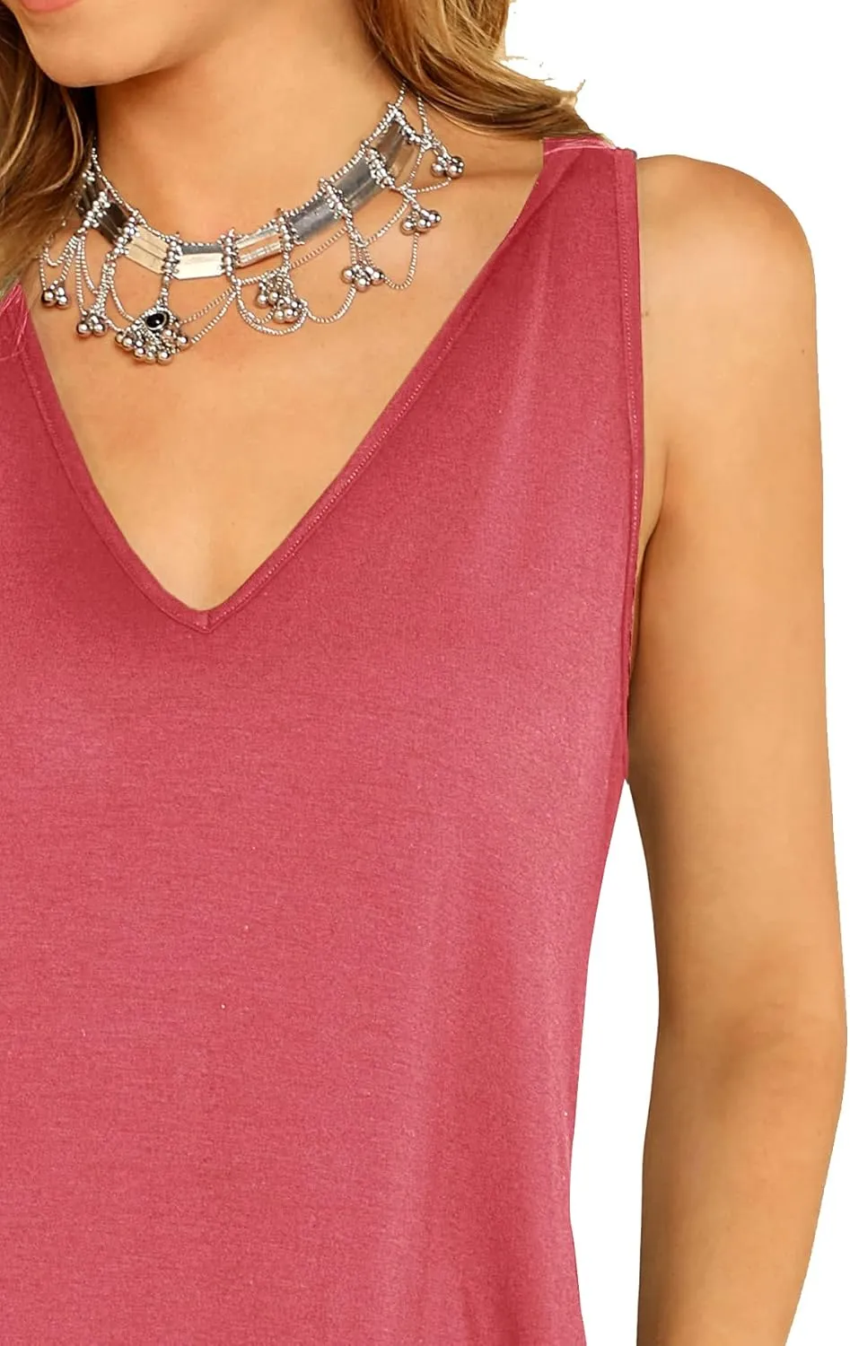 Verdusa Women's Basic V Neck Longline Dolphin Hem Loose Tunic Tank Top