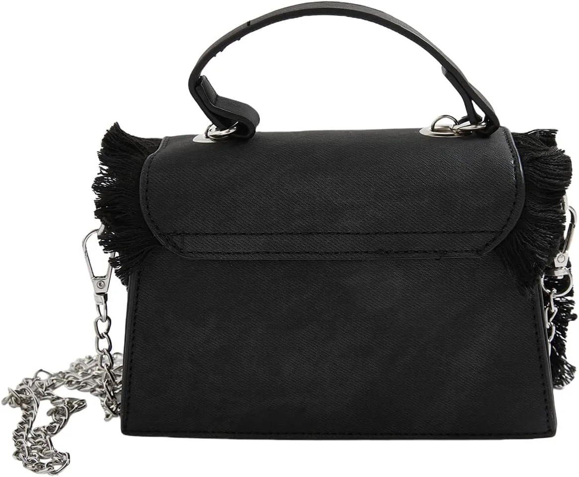 Verdusa Women's Top Handle Clutch Handbag Fringe Crossbody Bags with Chain Strap