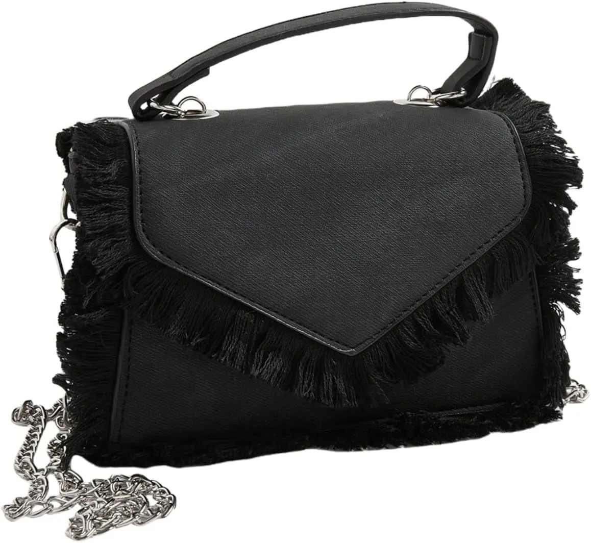 Verdusa Women's Top Handle Clutch Handbag Fringe Crossbody Bags with Chain Strap