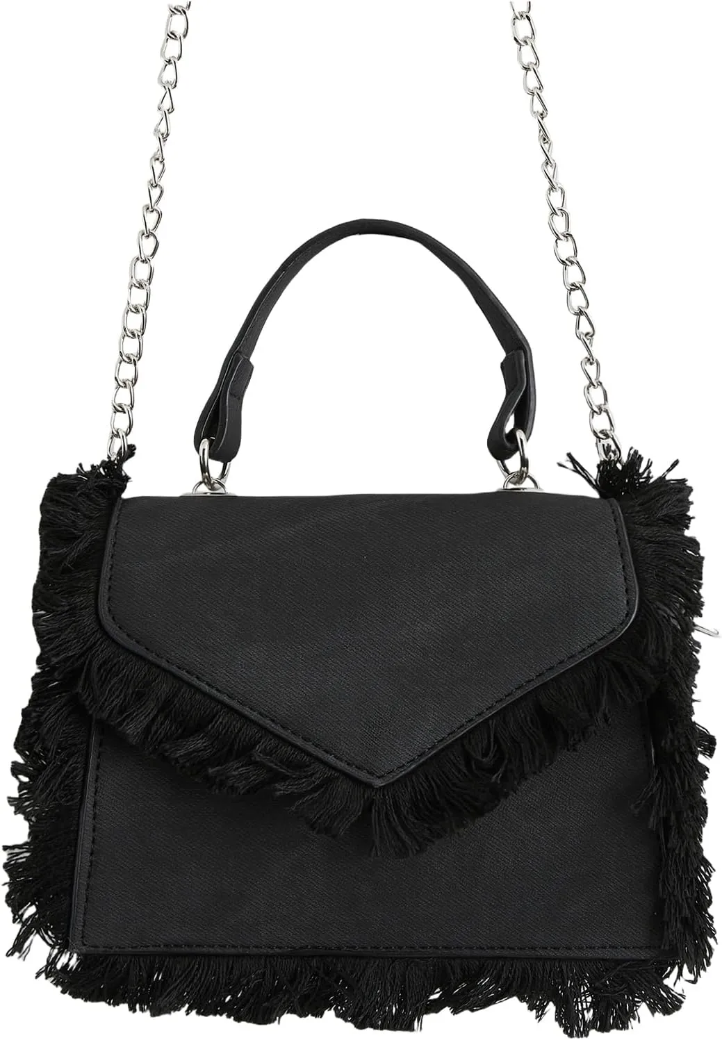 Verdusa Women's Top Handle Clutch Handbag Fringe Crossbody Bags with Chain Strap