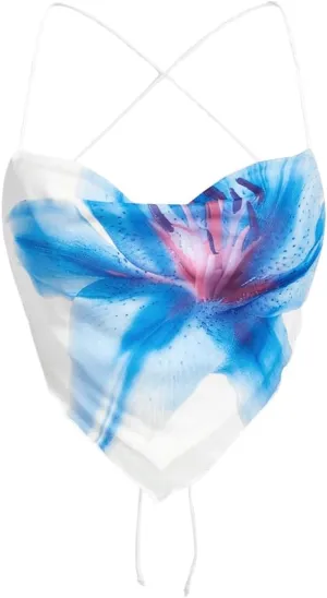 Verdusa Women's Y2K Tie Dye Floral Backless Summer Top Cowgirl Western Bandana Tops