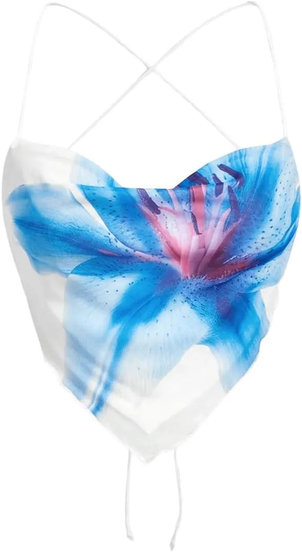 Verdusa Women's Y2K Tie Dye Floral Backless Summer Top Cowgirl Western Bandana Tops