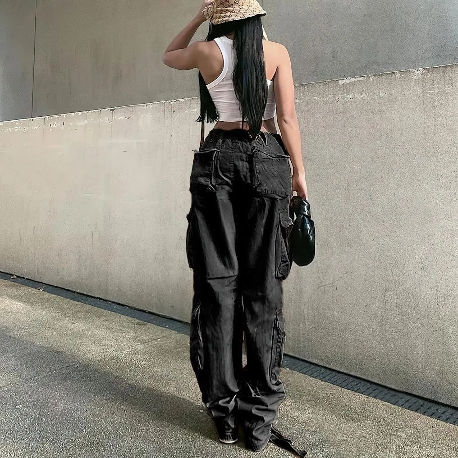 Viatabuna Women's High Rise Straight Leg Y2K Streetwear Cargo Pants Baggy Boyfriend Pants with Pocket