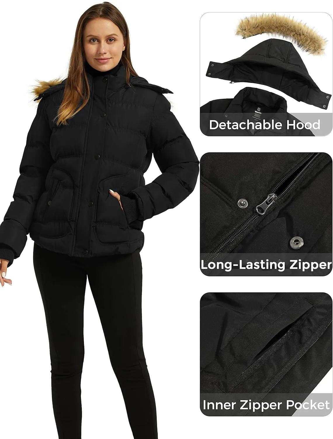 wantdo Women's Hooded Winter Coat Thicken Quilted Puffer Jacket Warm Parka
