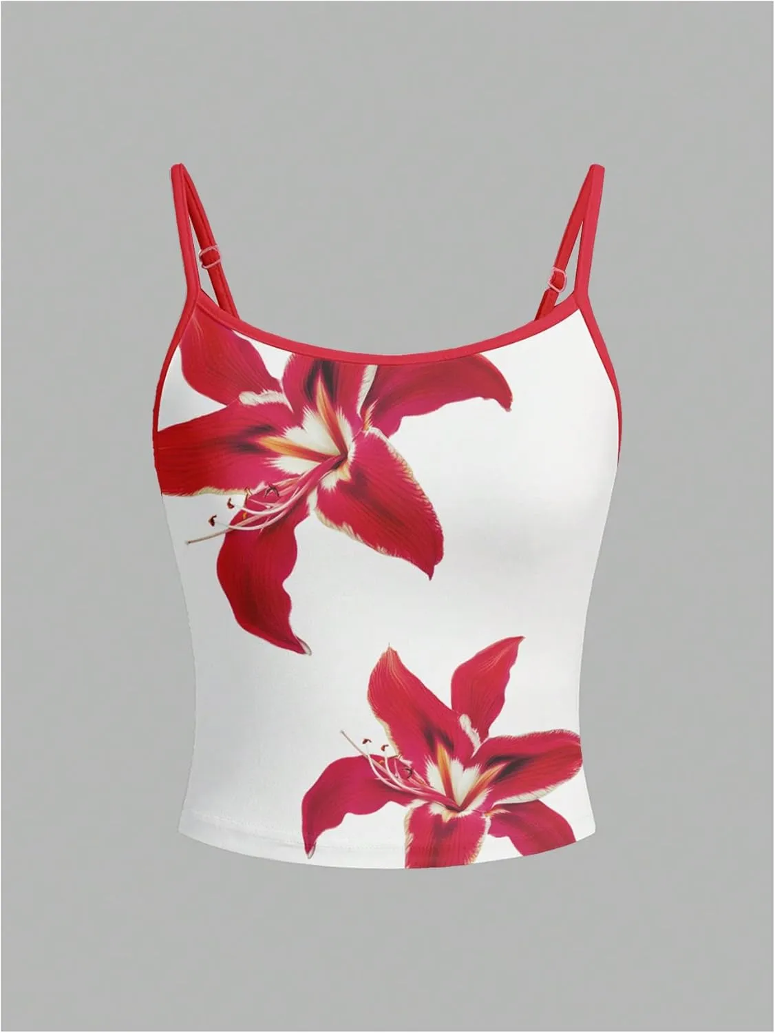 WDIRARA Women's Floral Print Cami Top Spaghetti Strap Crop Tops Flowers Camisole